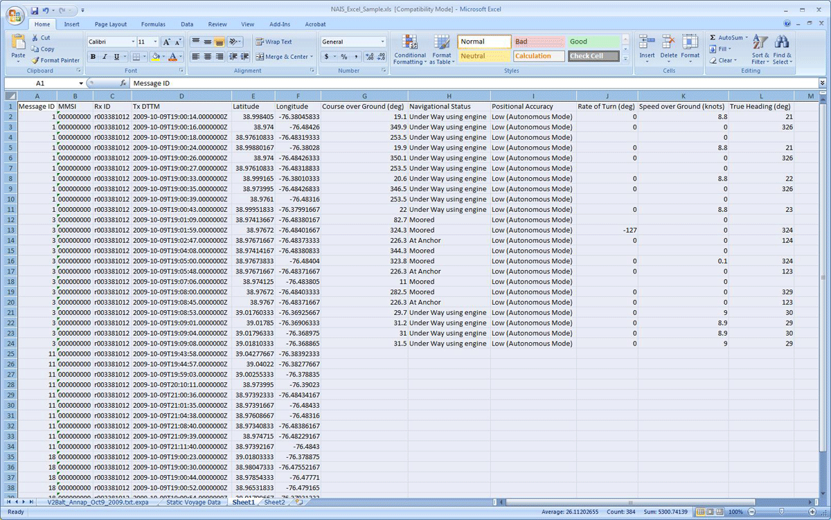 Sample csv data file